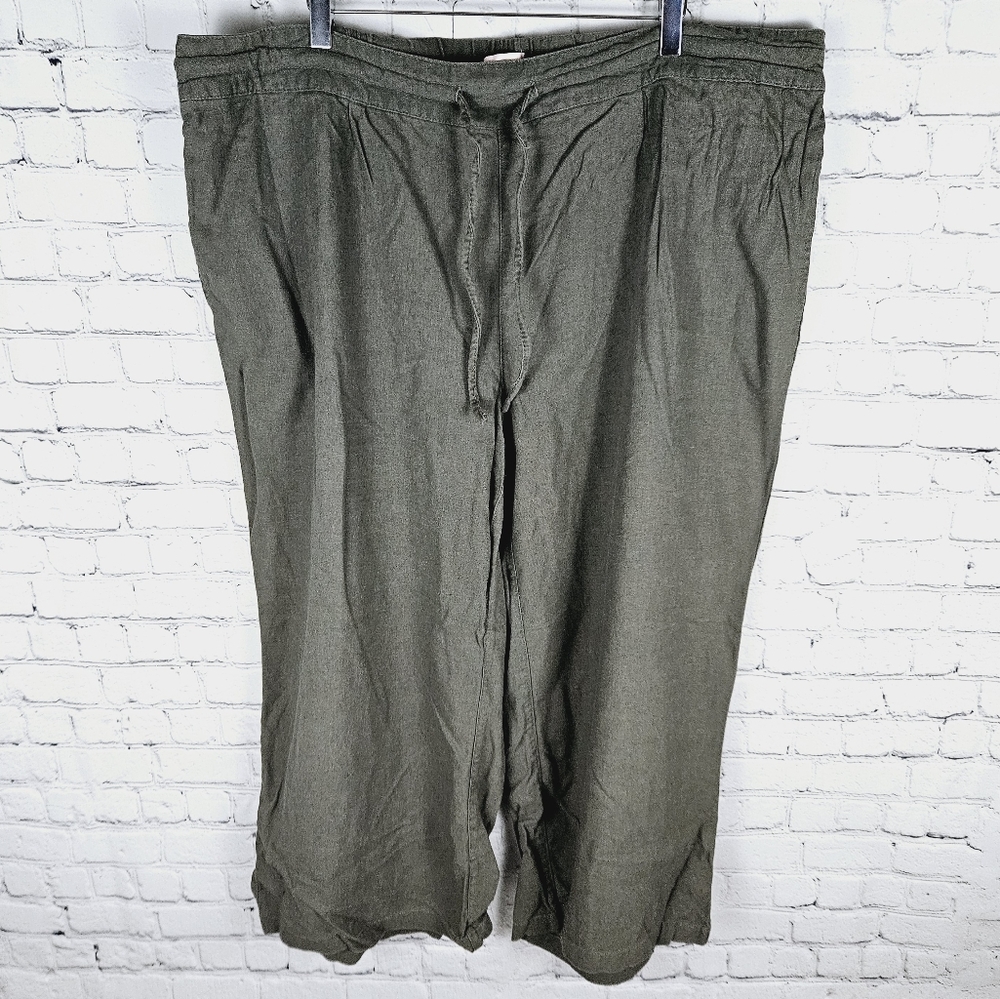 PER SE | linen blend wide leg drawstring waist cropped pants